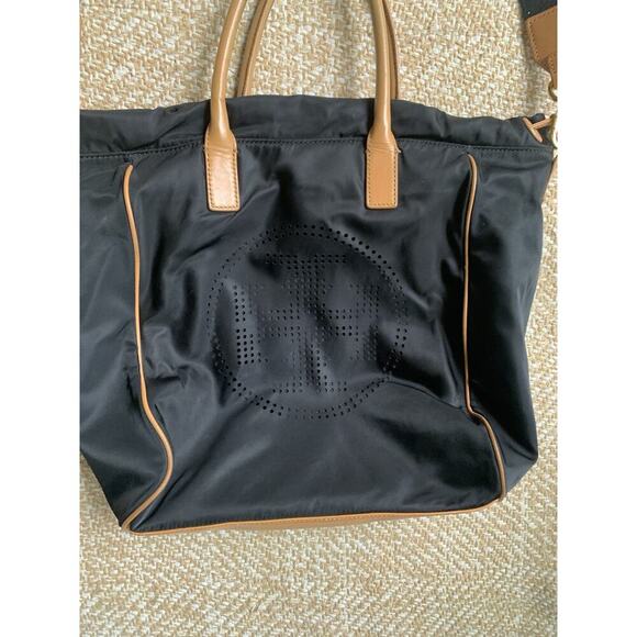 Tory Burch Perforated Logo Black Nylon Drawstring Top handle Large Crossbody - Picture 7 of 7